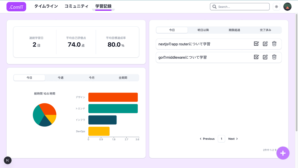 タスク記録画面プレビュー